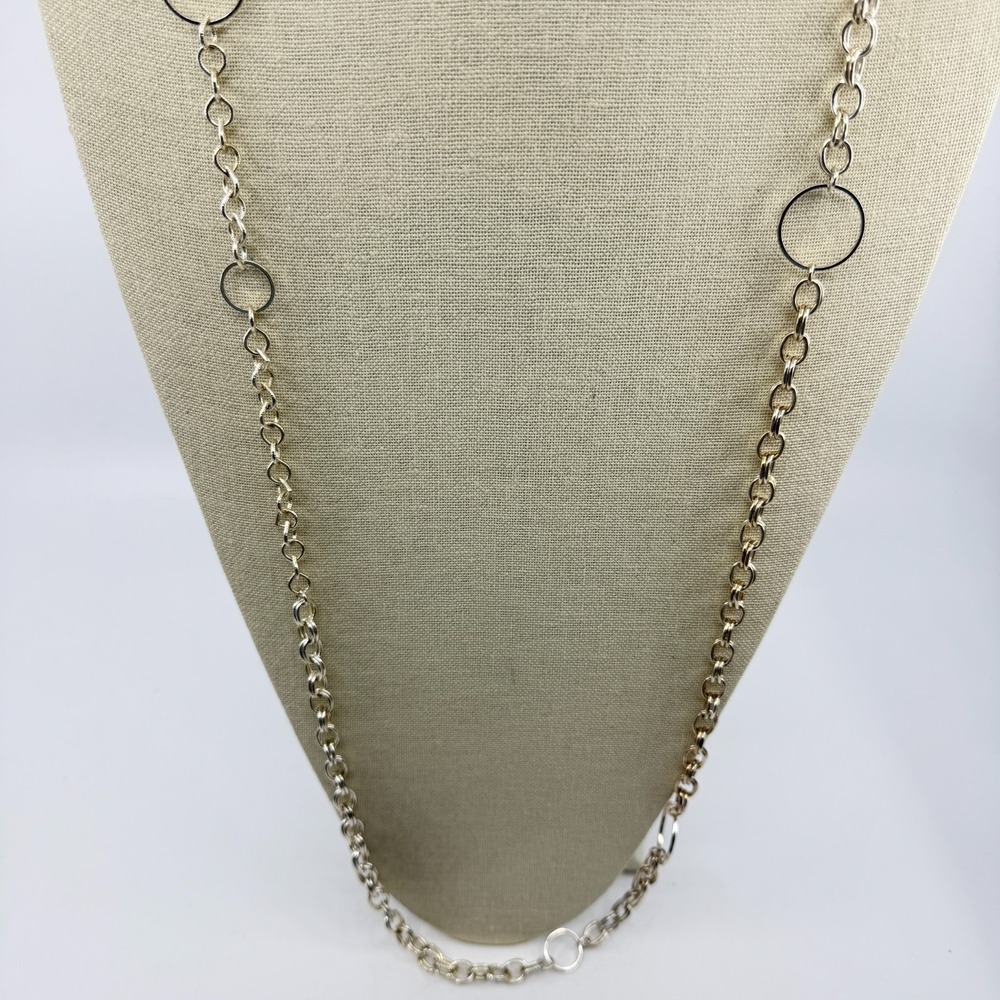 Chic Silver Tone Open Circle Link Long Chain Necklace Statement Layering Gift